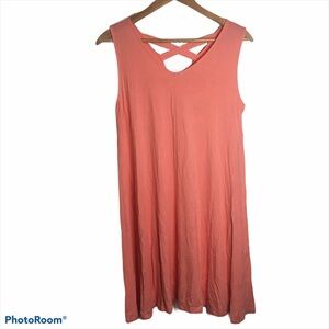 Style & Co Peach Sleeveless Swing Dress Criss Cross Strap Back Large Petite LP